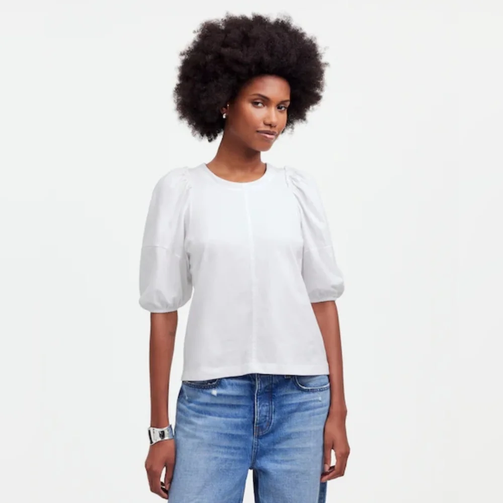 NWT Madewell‎ Classic White Puff-Sleeve Tee Womens Size XS